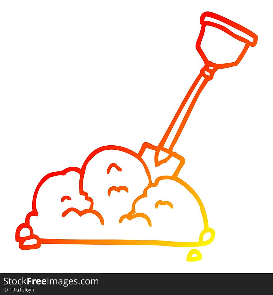 warm gradient line drawing cartoon shovel in dirt