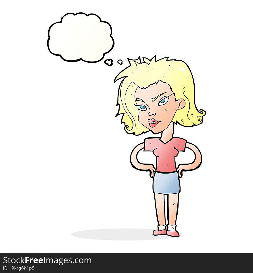 Cartoon Woman With Hands On Hips With Thought Bubble