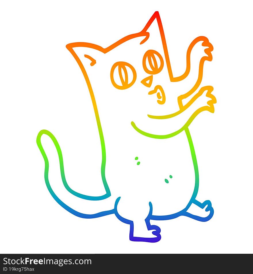 rainbow gradient line drawing of a cartoon dancing cat