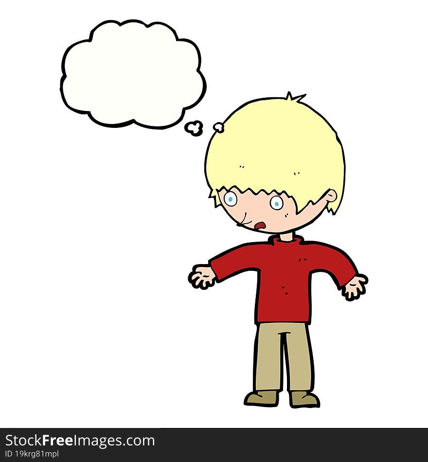 cartoon confused boy with thought bubble