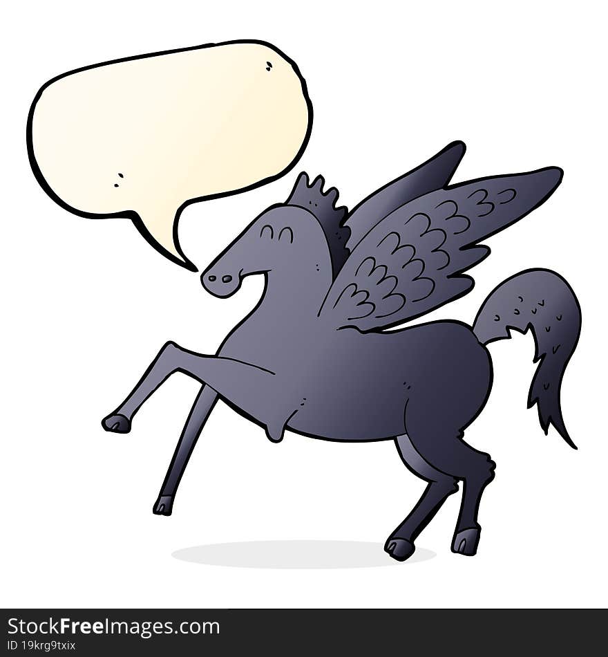 cartoon magic flying horse with speech bubble