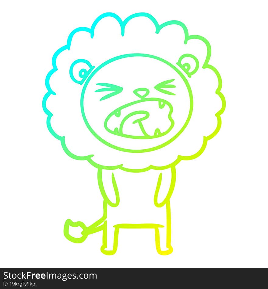 cold gradient line drawing of a cartoon lion