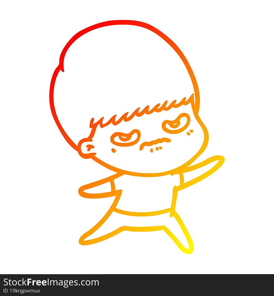 Warm Gradient Line Drawing Cartoon Angry Boy