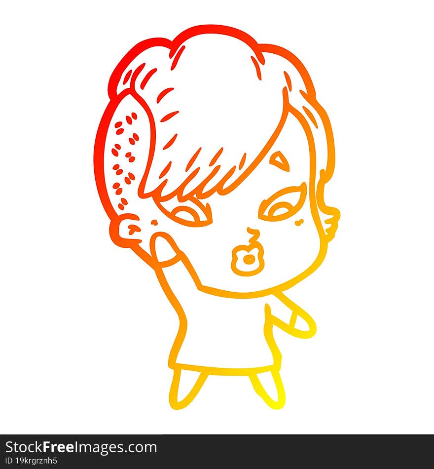 warm gradient line drawing cartoon surprised girl