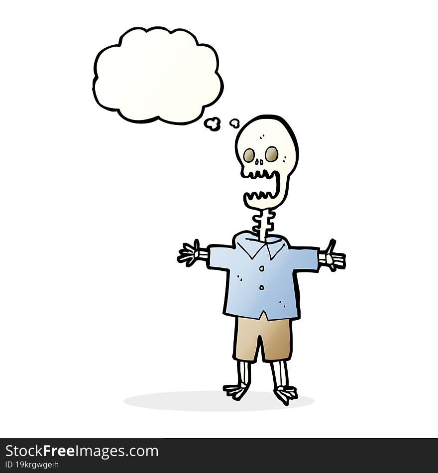 cartoon skeleton with thought bubble