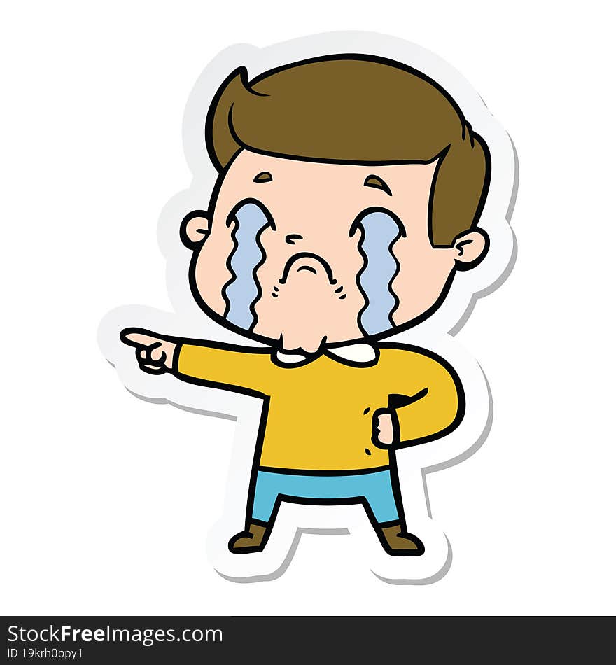 sticker of a cartoon man crying