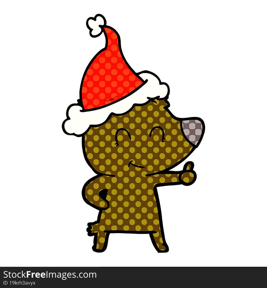 female bear comic book style illustration of a wearing santa hat