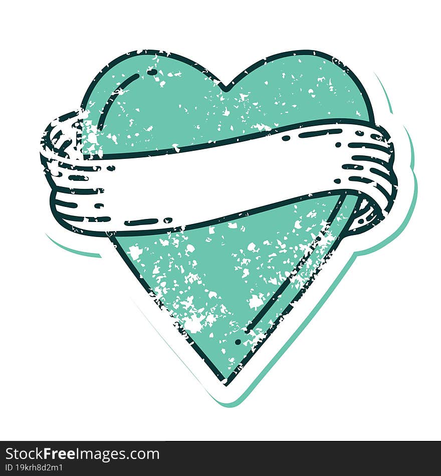 Distressed Sticker Tattoo Style Icon Of A Heart And Banner