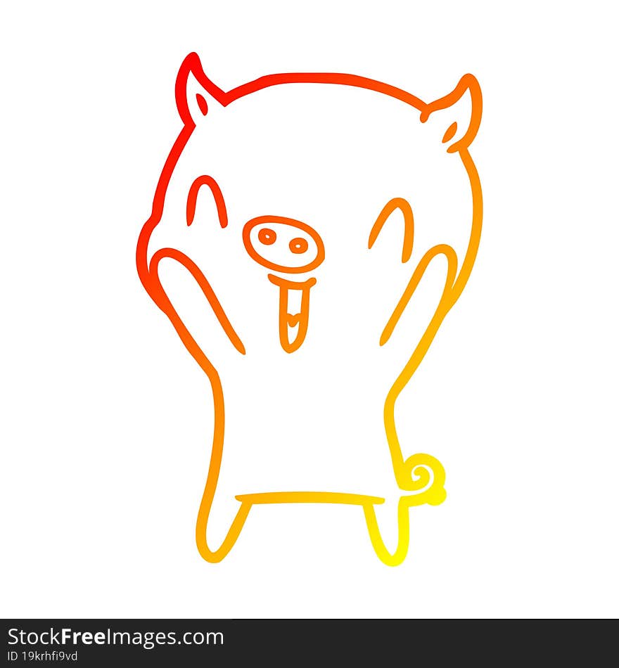 Warm Gradient Line Drawing Happy Cartoon Pig