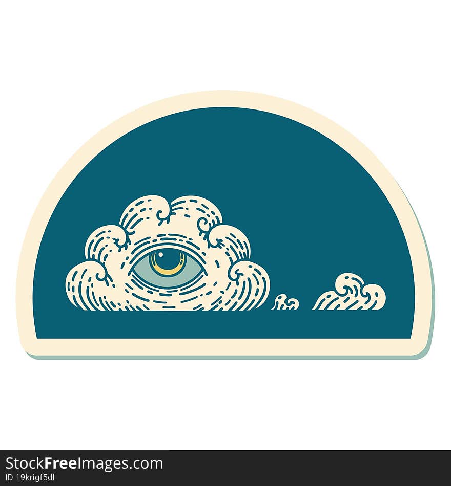 sticker of tattoo in traditional style of an all seeing eye cloud. sticker of tattoo in traditional style of an all seeing eye cloud