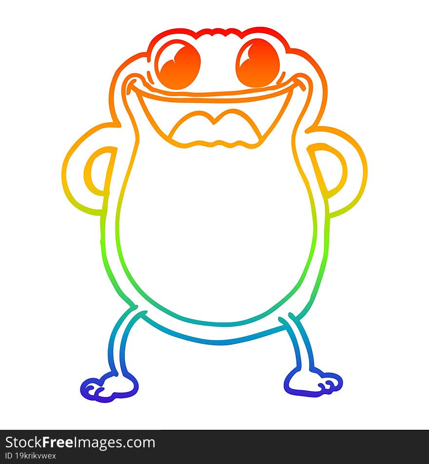 rainbow gradient line drawing of a cartoon frog