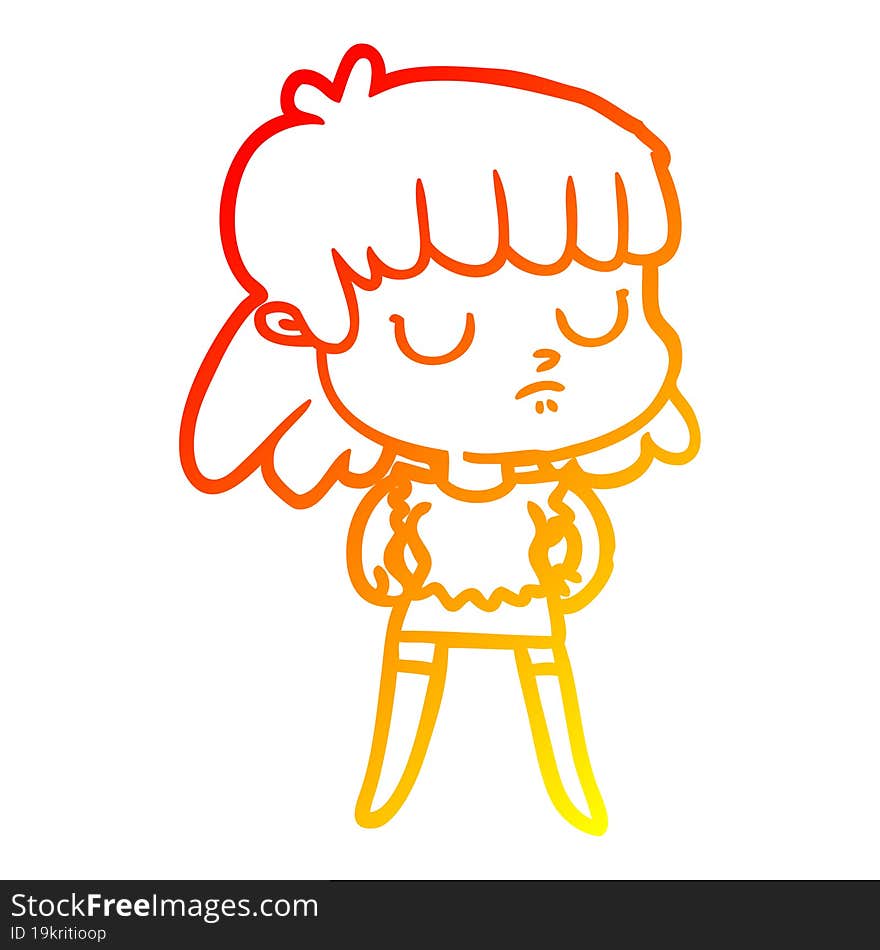 warm gradient line drawing cartoon indifferent woman