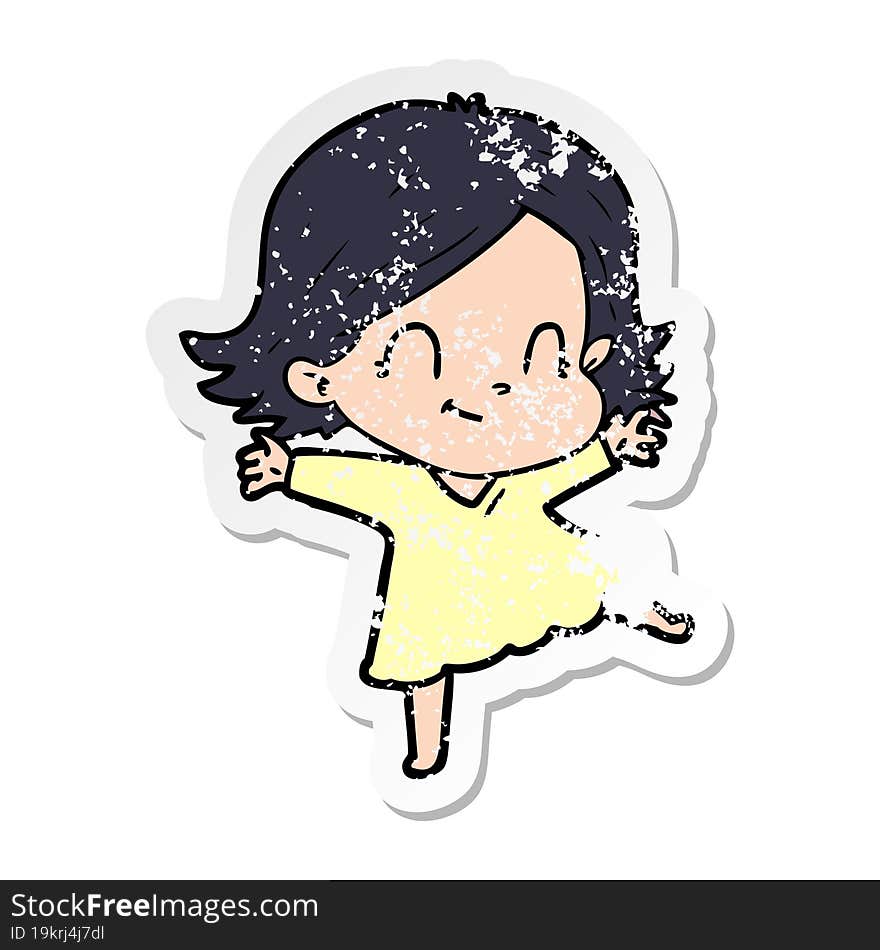 distressed sticker of a cartoon friendly girl