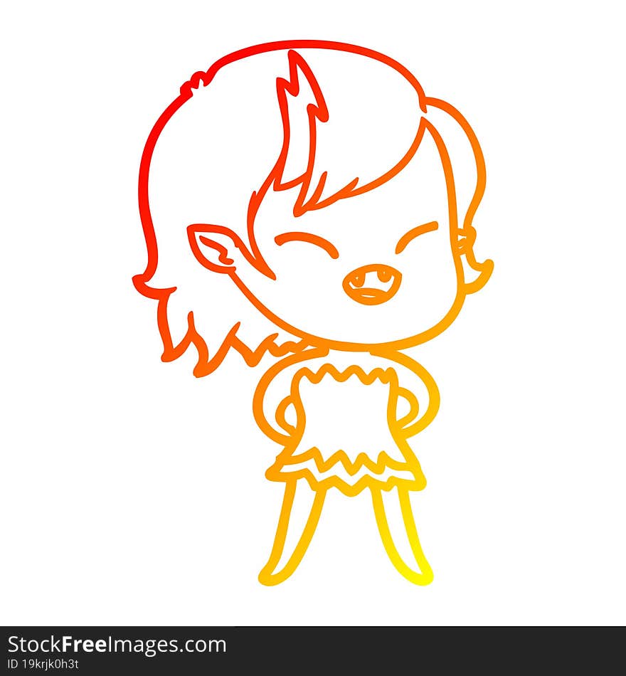 Warm Gradient Line Drawing Cartoon Laughing Vampire Girl