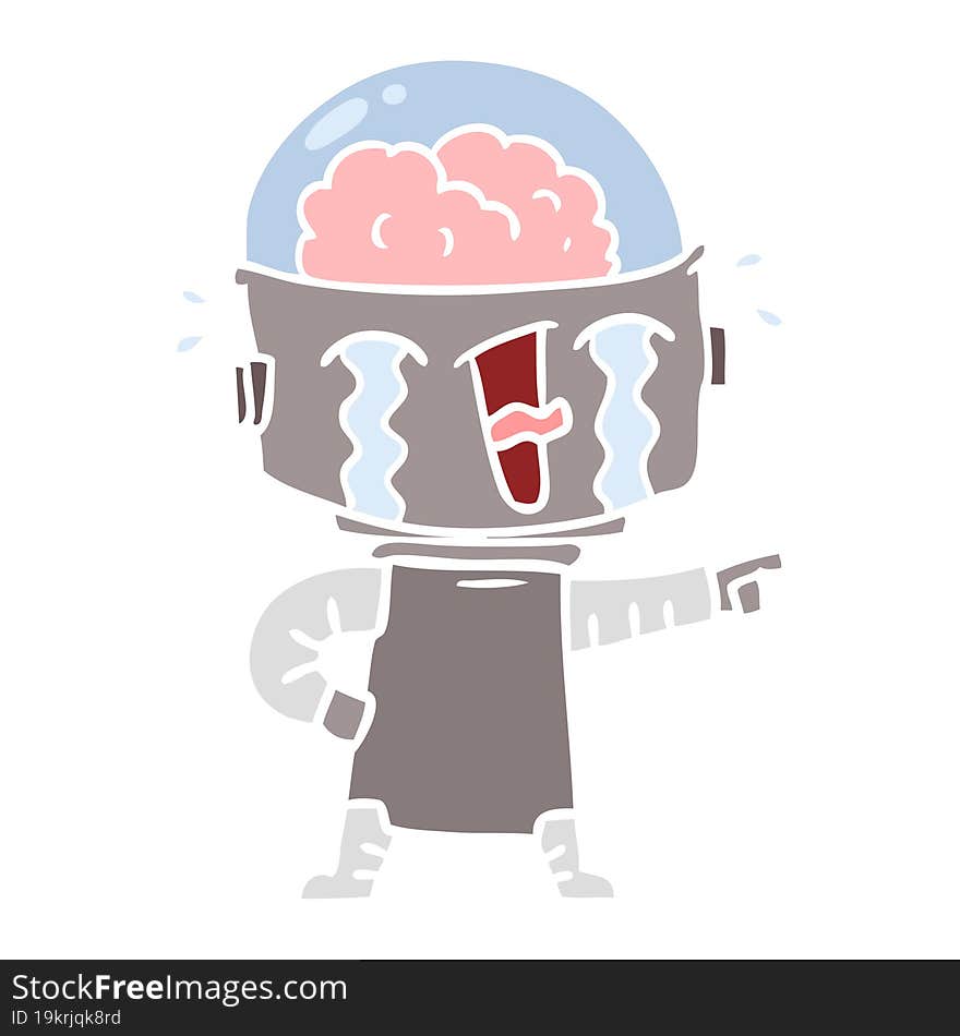 flat color style cartoon crying robot pointing