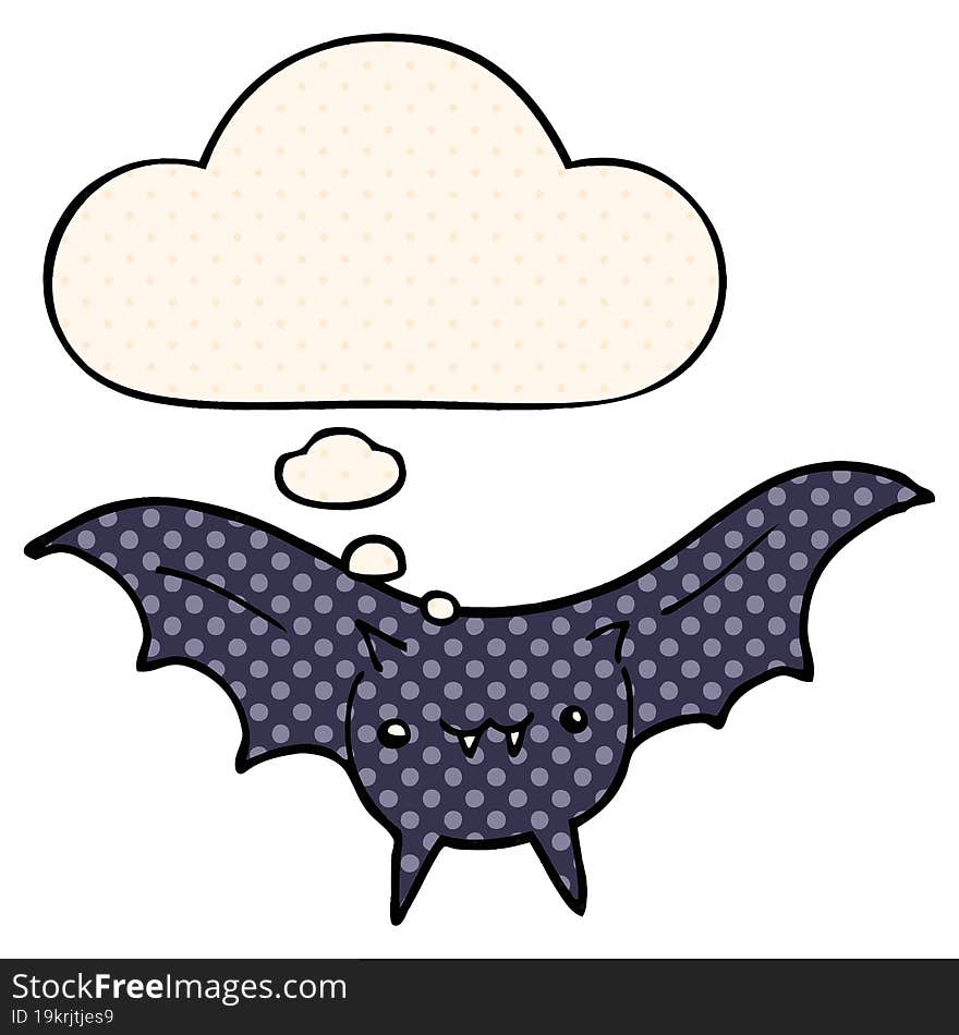 cartoon bat and thought bubble in comic book style