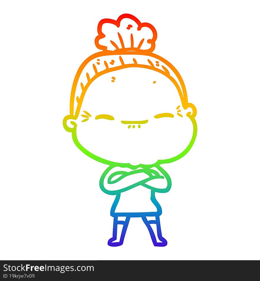 rainbow gradient line drawing cartoon peaceful old woman