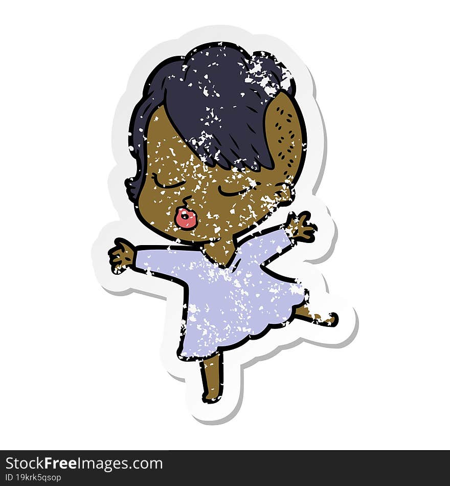 Distressed Sticker Of A Cartoon Pretty Hipster Girl