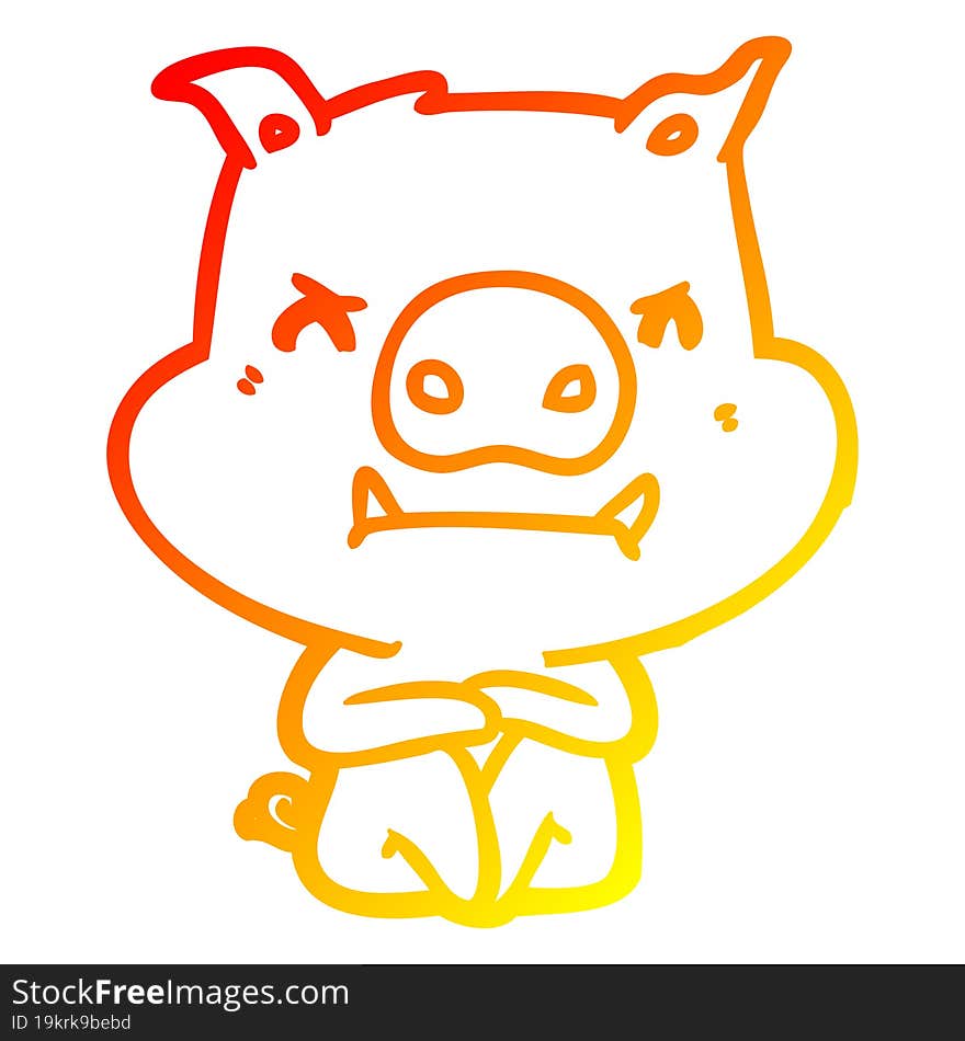 warm gradient line drawing of a angry cartoon pig