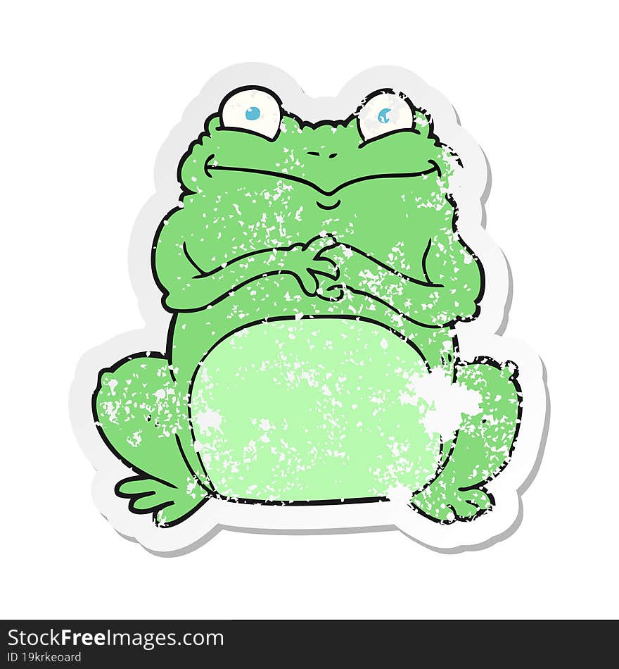 retro distressed sticker of a cartoon funny frog