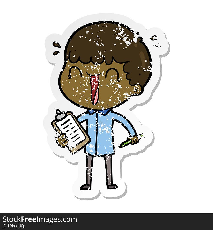 Distressed Sticker Of A Laughing Cartoon Man