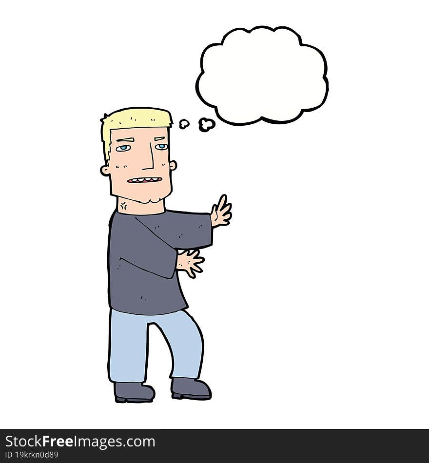 Cartoon Man Gesturing With Thought Bubble