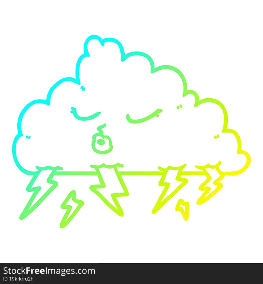 Cold Gradient Line Drawing Cartoon Thundercloud