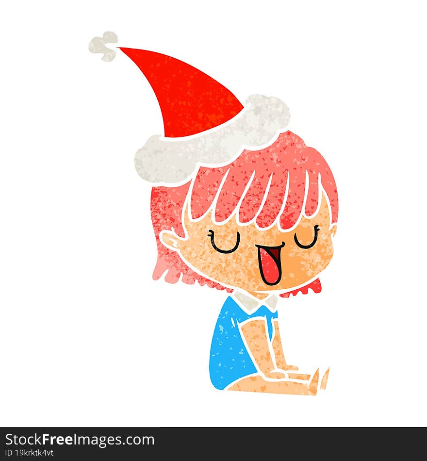 retro cartoon of a woman wearing santa hat