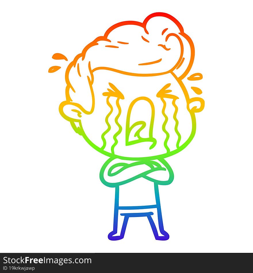 rainbow gradient line drawing of a cartoon crying man