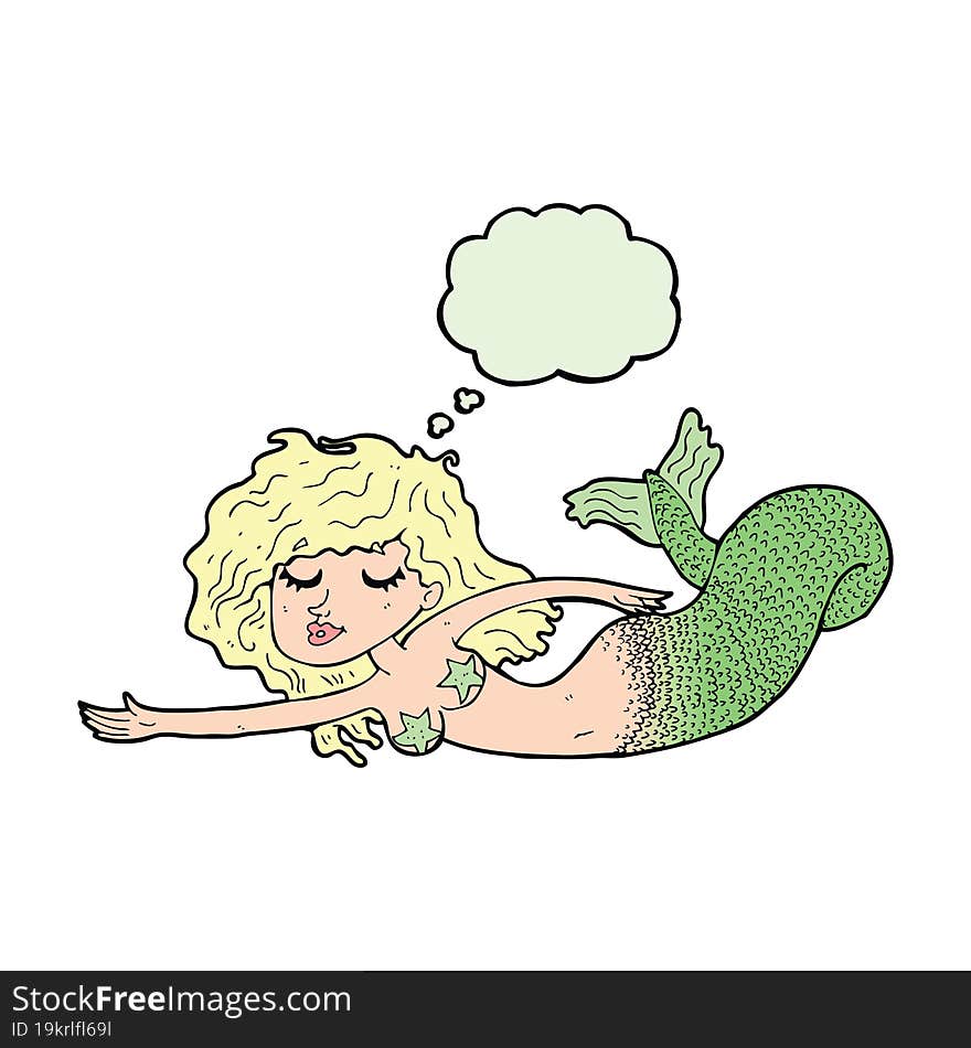 cartoon mermaid with thought bubble