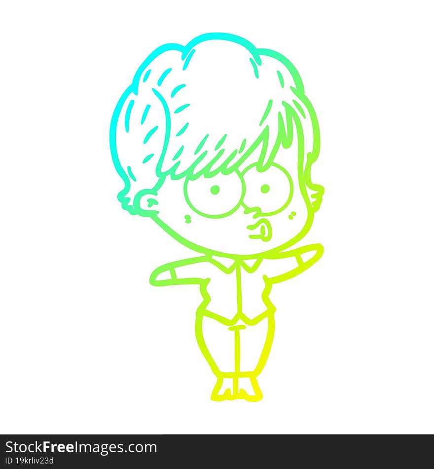 cold gradient line drawing of a cartoon woman