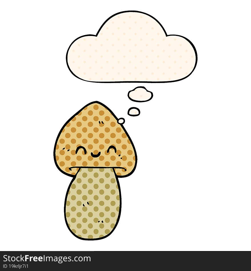 cartoon mushroom and thought bubble in comic book style