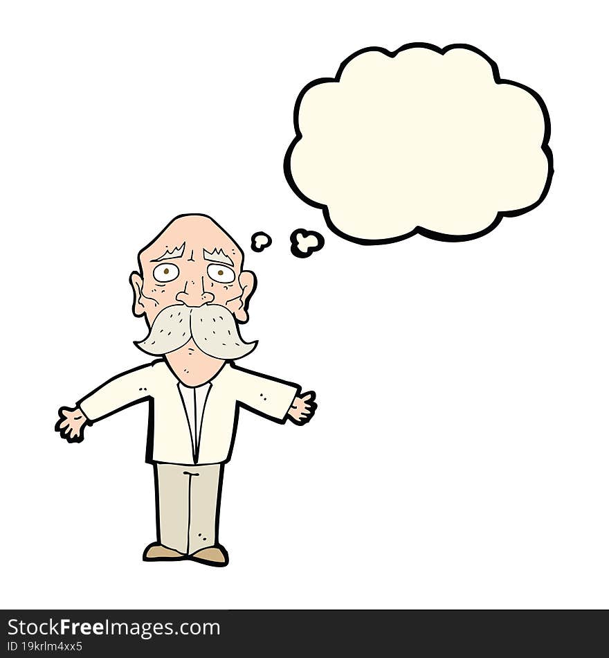 cartoon disappointed old man with thought bubble