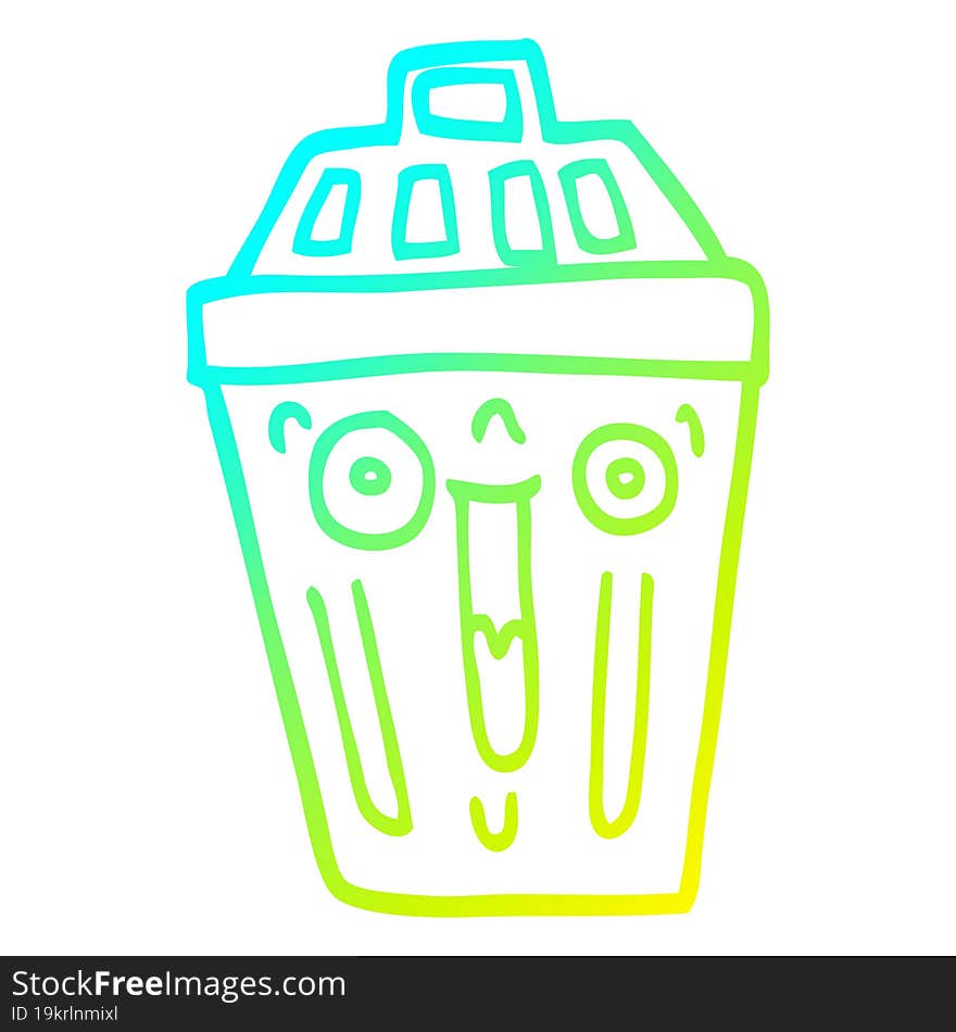 Cold Gradient Line Drawing Cartoon Waste Bin