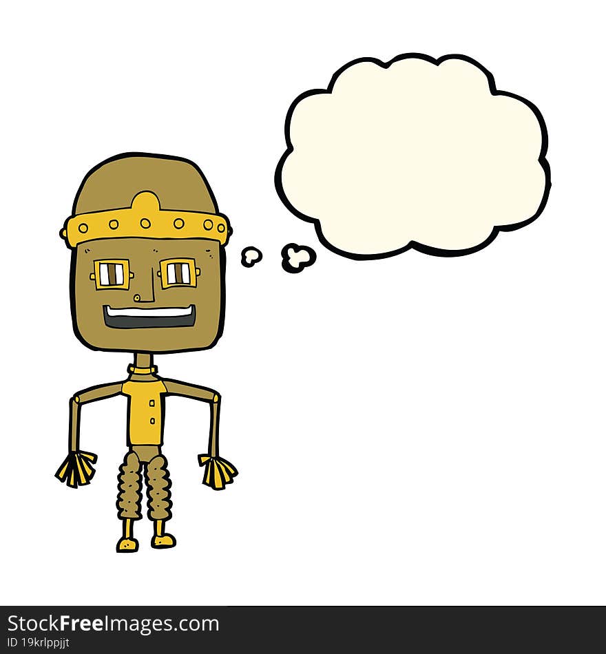 funny cartoon robot with thought bubble