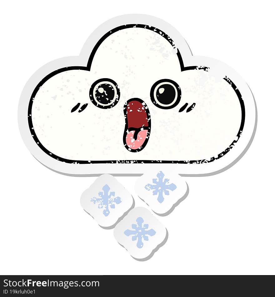 Distressed Sticker Of A Cute Cartoon Snow Cloud