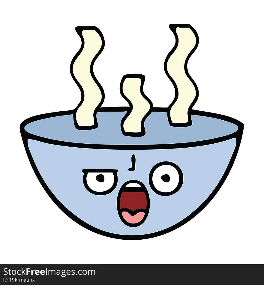 cute cartoon of a bowl of hot soup