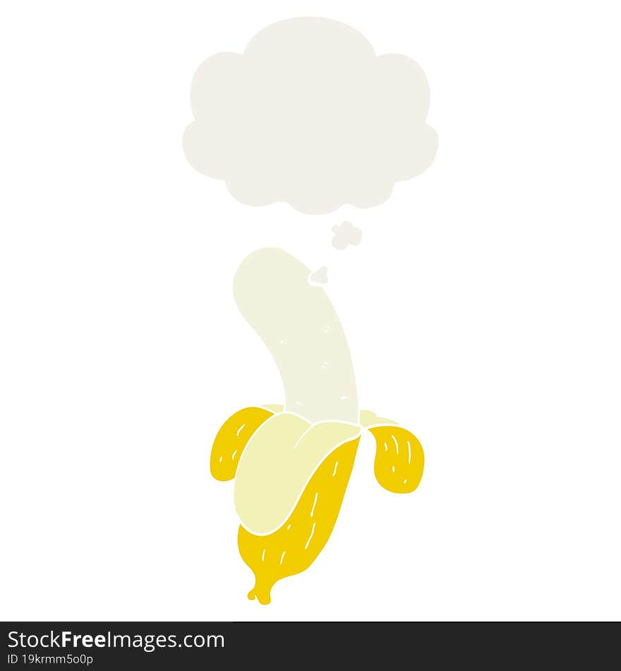 cartoon banana and thought bubble in retro style