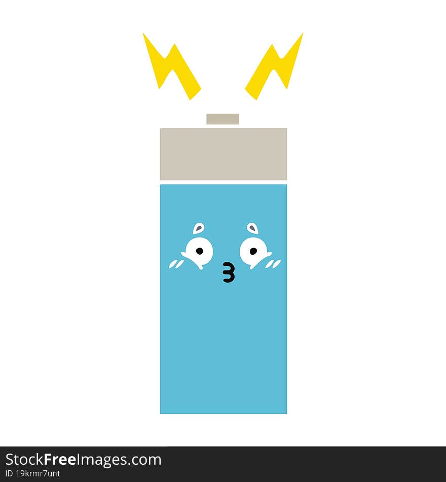 flat color retro cartoon of a battery