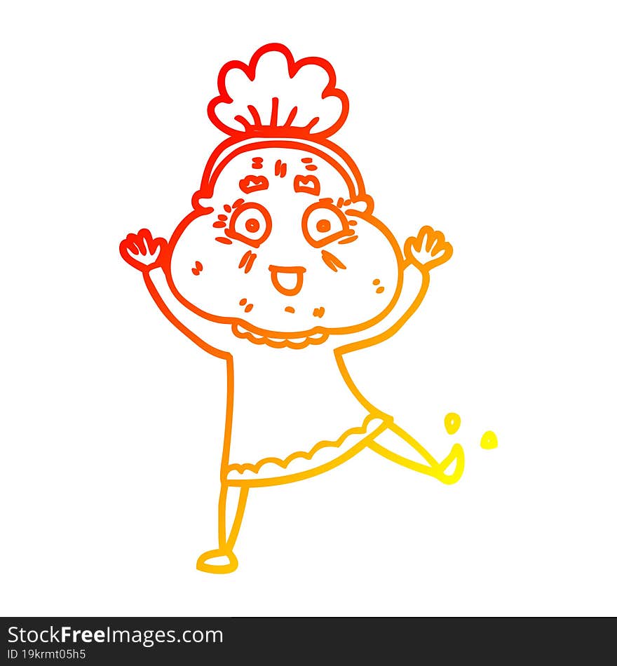 Warm Gradient Line Drawing Cartoon Dancing Old Lady