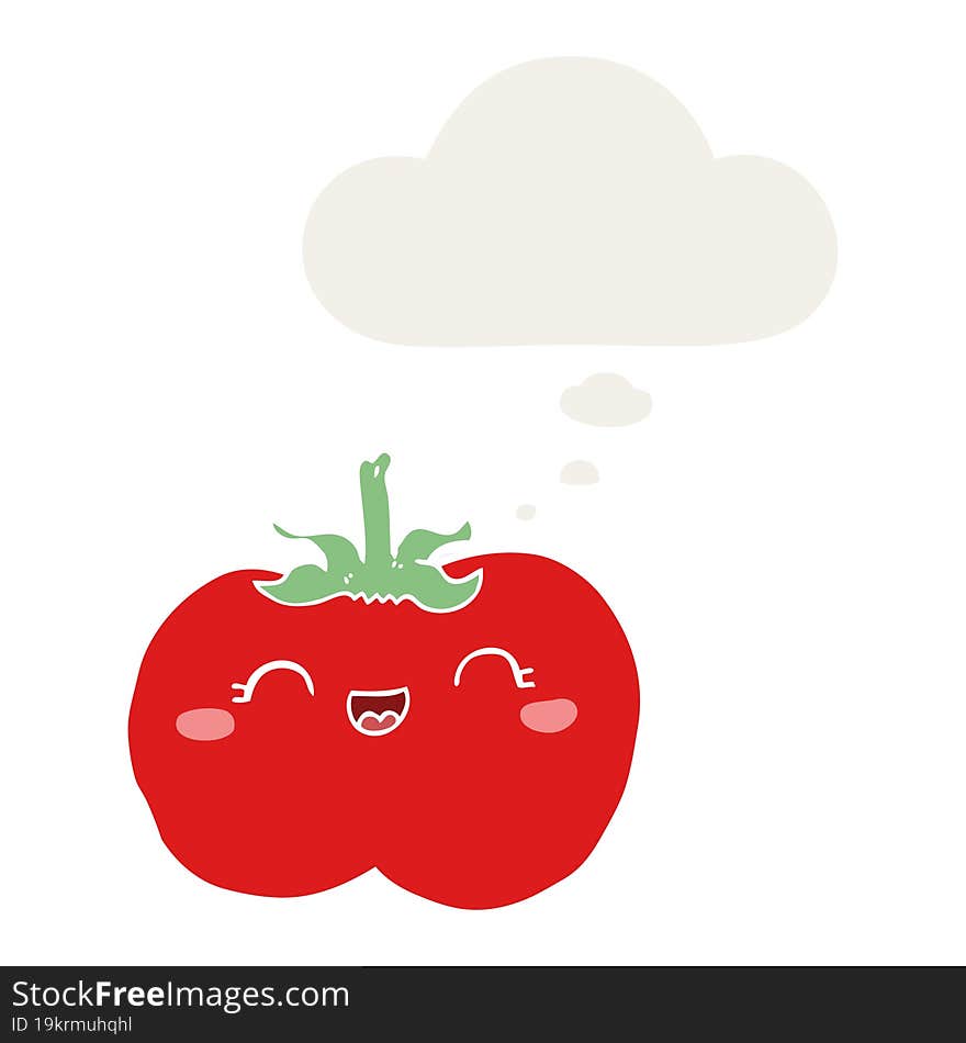 cartoon tomato and thought bubble in retro style