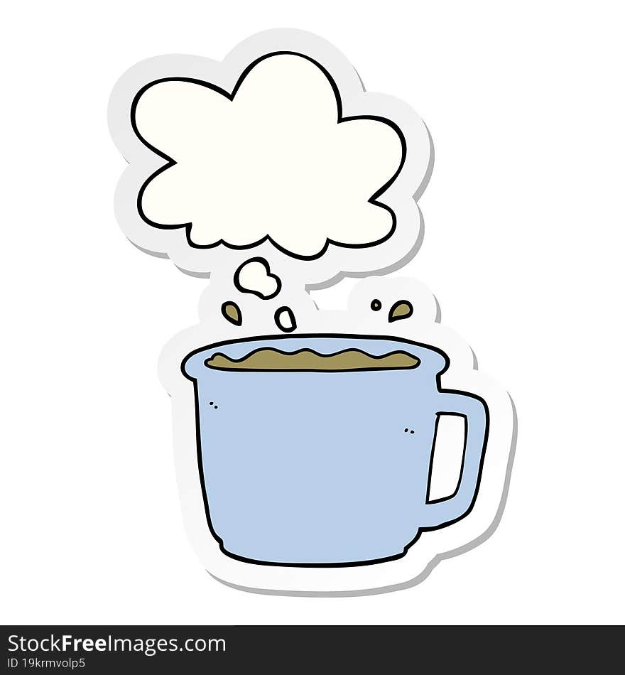 cartoon coffee cup with thought bubble as a printed sticker