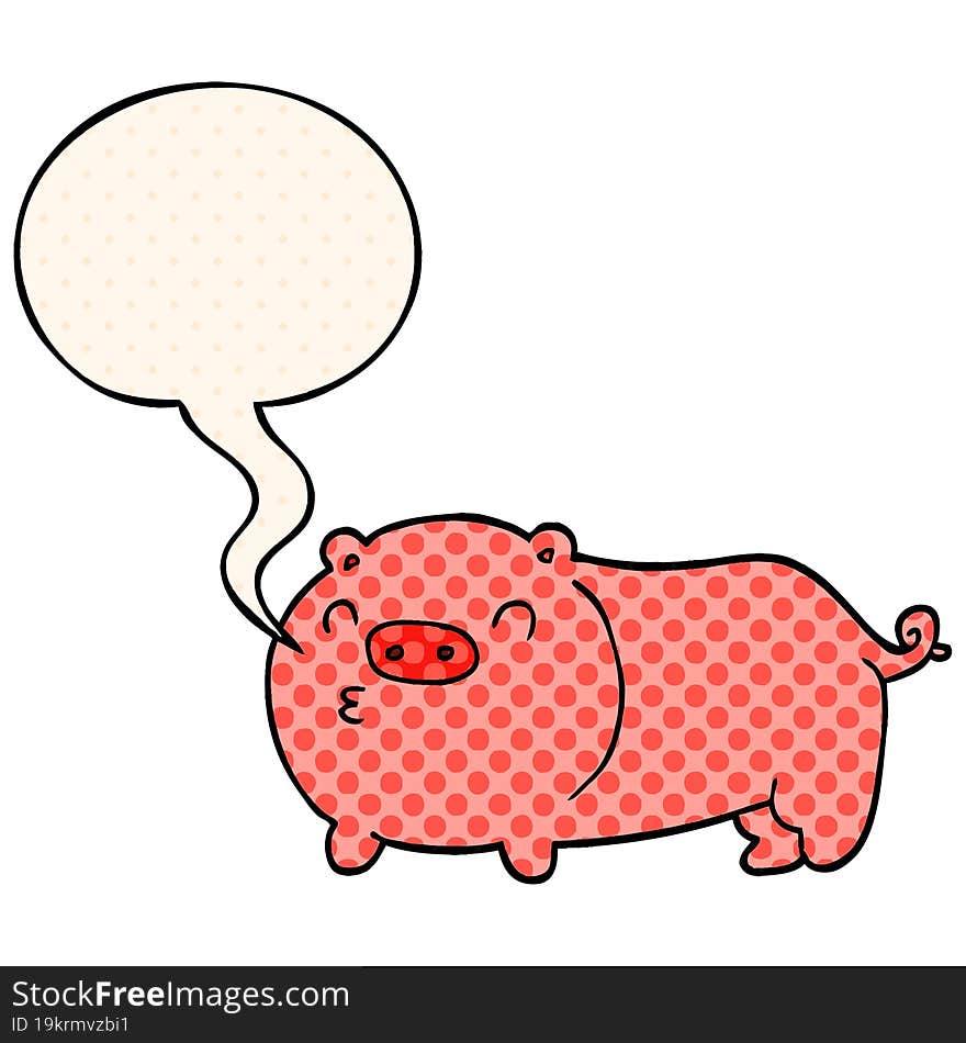 cartoon pig and speech bubble in comic book style