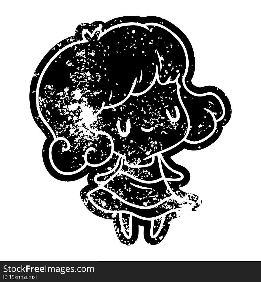 grunge distressed icon kawaii of cute girl. grunge distressed icon kawaii of cute girl