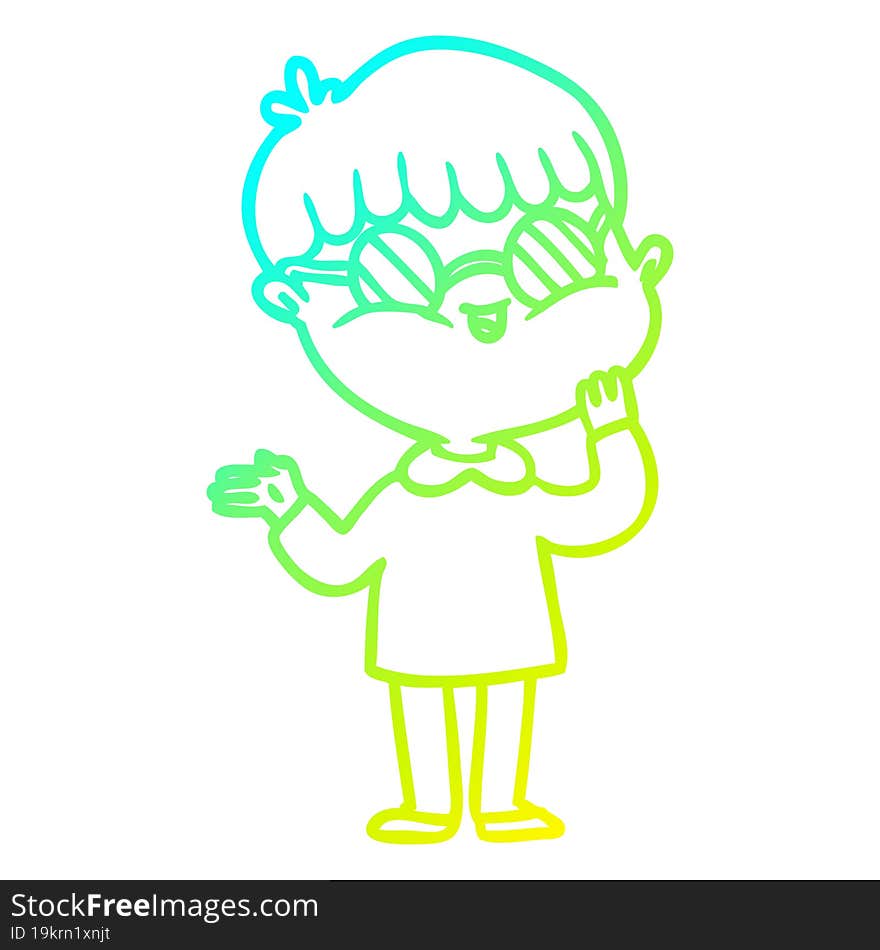 Cold Gradient Line Drawing Cartoon Boy Wearing Spectacles