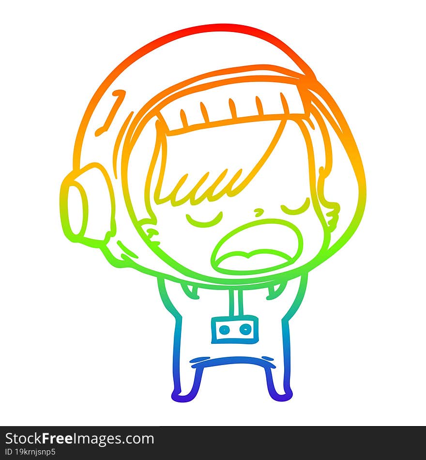 rainbow gradient line drawing cartoon talking astronaut woman