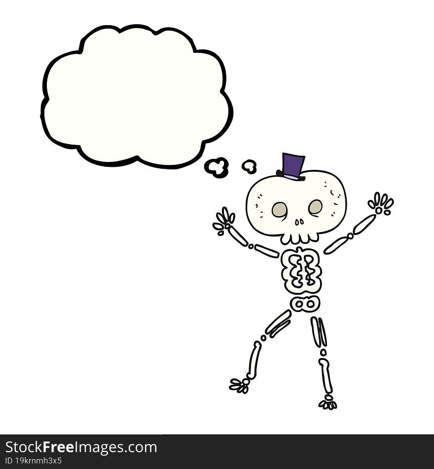 freehand drawn thought bubble cartoon dancing skeleton