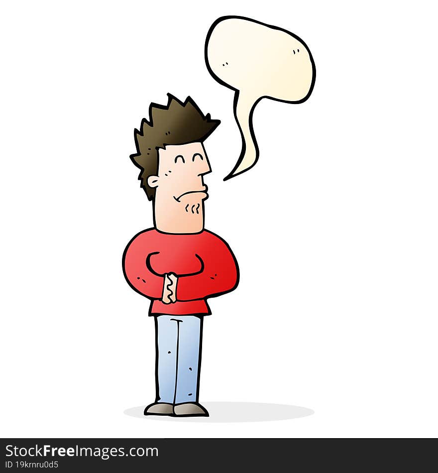 cartoon nervous man with speech bubble