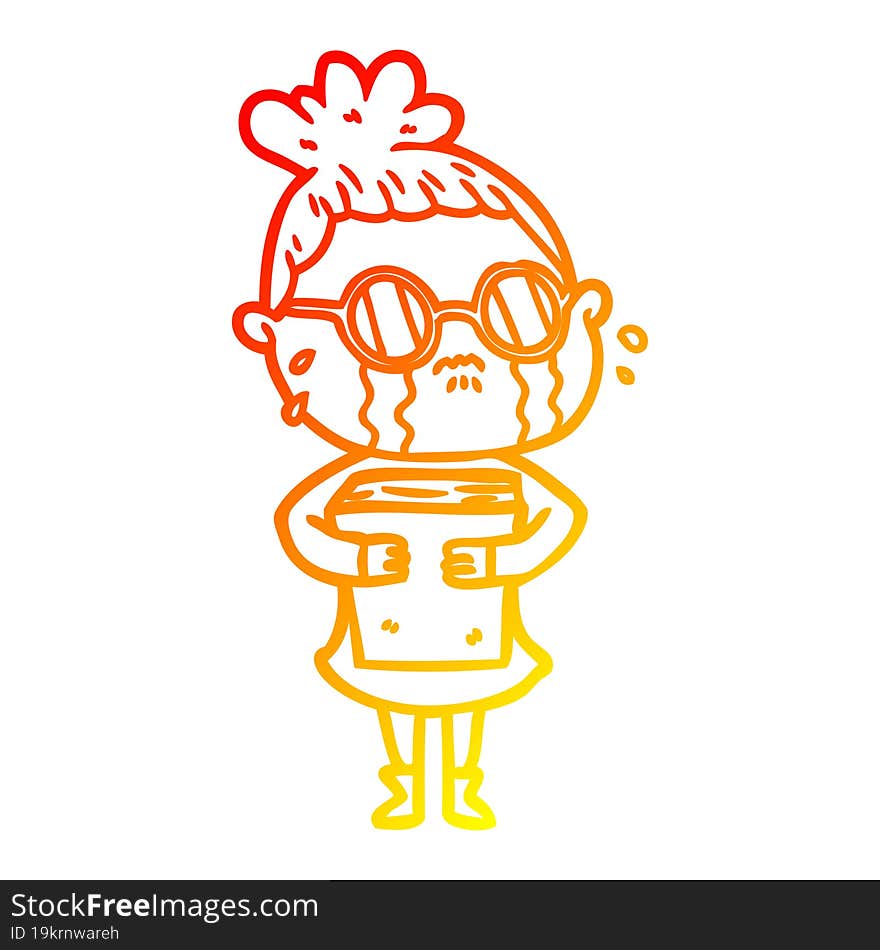 warm gradient line drawing cartoon crying woman wearing spectacles