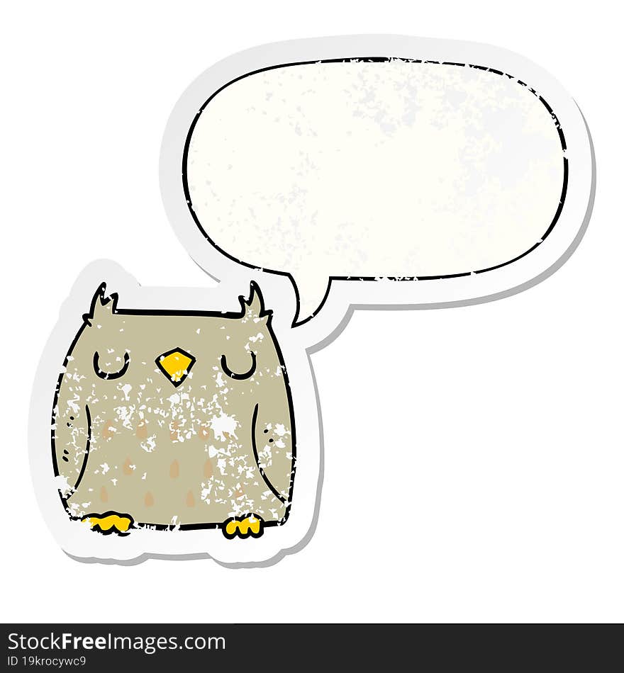 cute cartoon owl and speech bubble distressed sticker